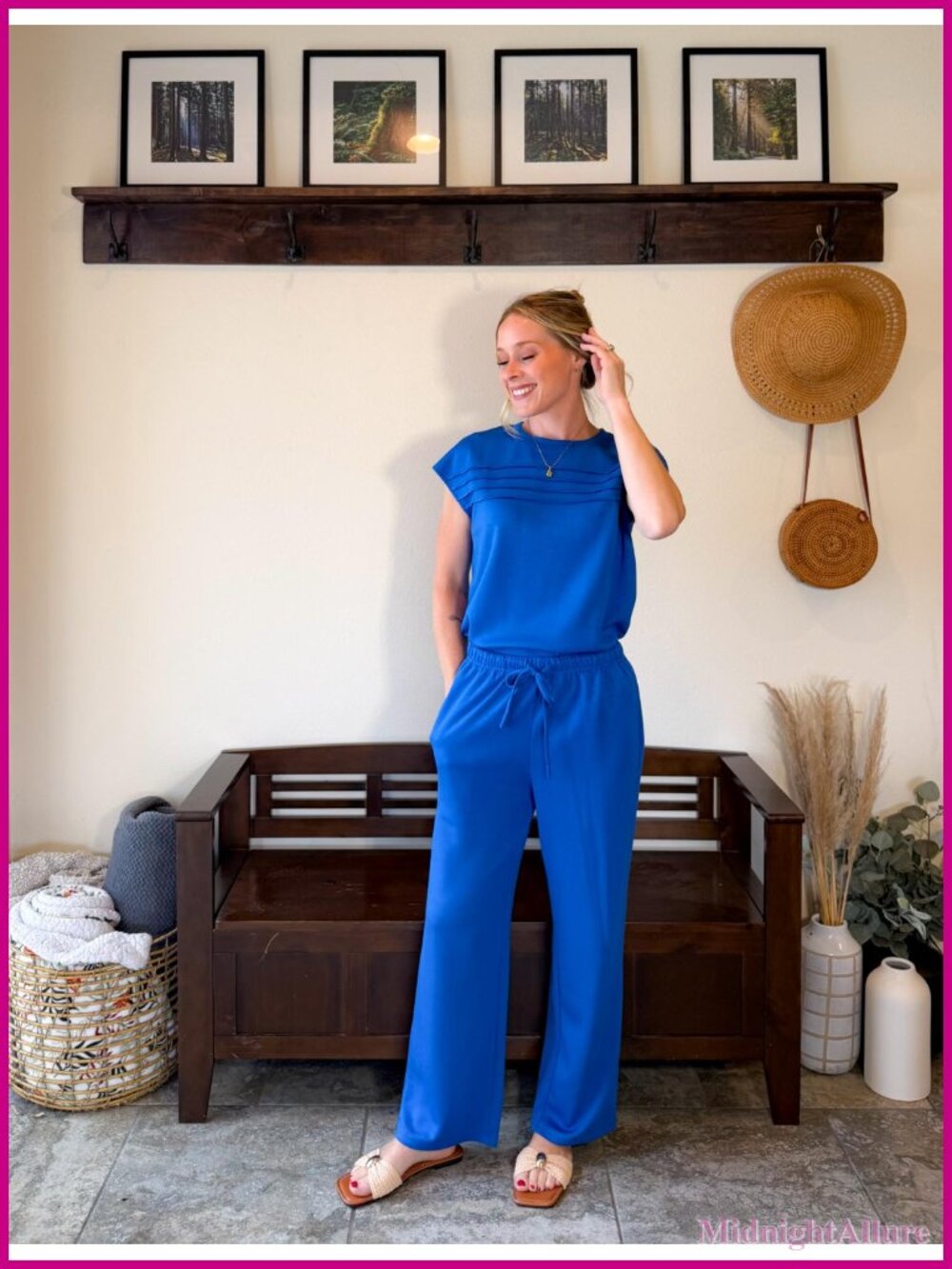 Women's 2 Piece Lounge Set Wide Leg Pants Striped Cap Sleeve Travel Outfit with - Picture 5 of 5
